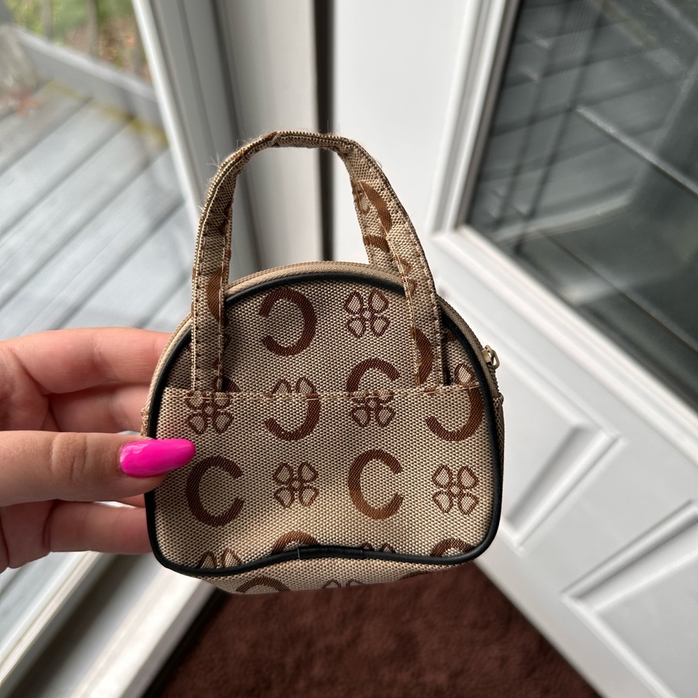 Brown Patterned Mini Handbag Coin Purse